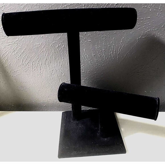 Black Velvet Jewelry Bracelet/Necklace/Watch T Bar Stand 9.5”x 11” - Picture 1 of 5
